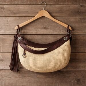 Brighton Cream Straw Hobo with Dark Brown Leather Trim